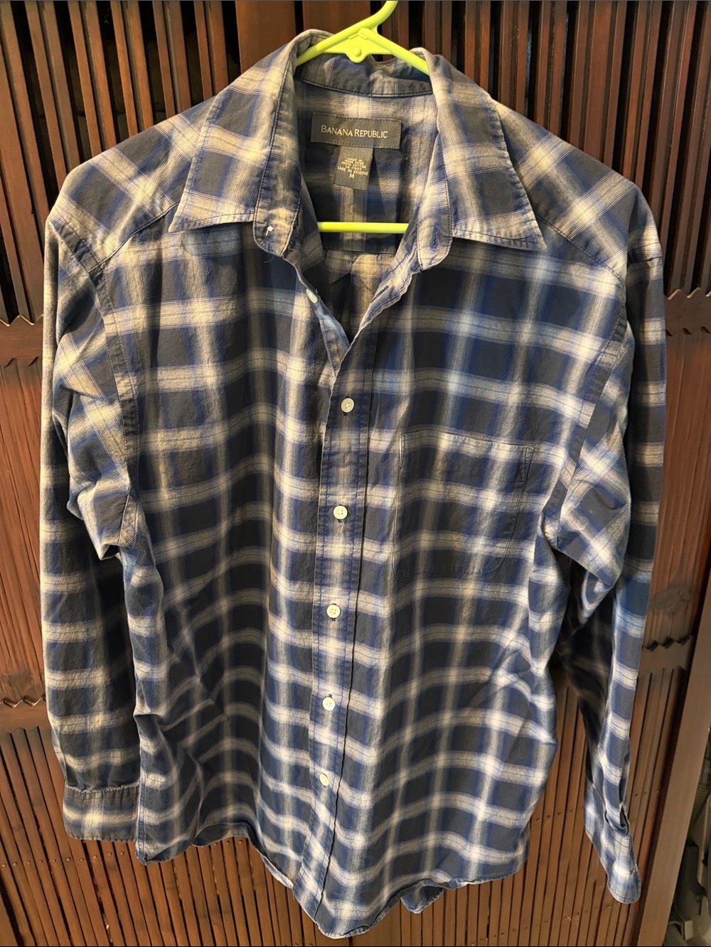 Banana Republic Navy and White Plaid Long-Sleeve Button-Down Shirt